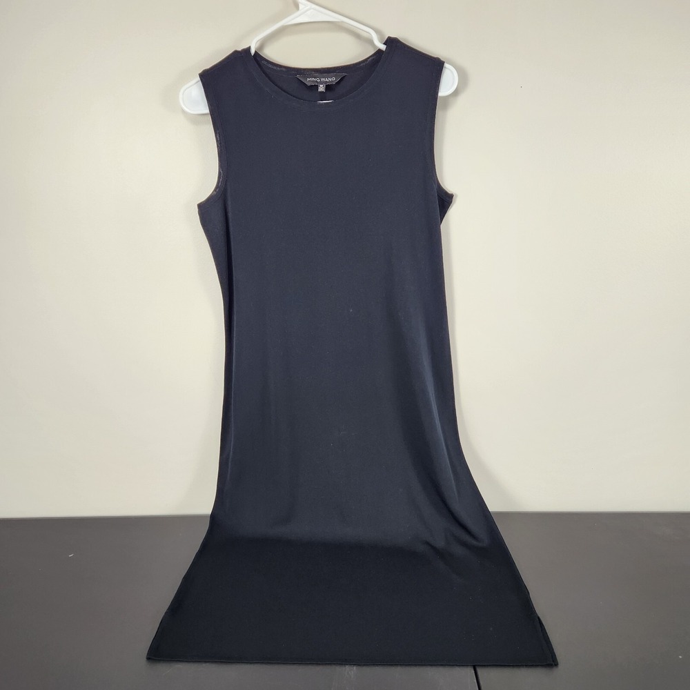 Ming Wang Acrylic Knit Sleeveless Shift Dress in Black M medium Womens